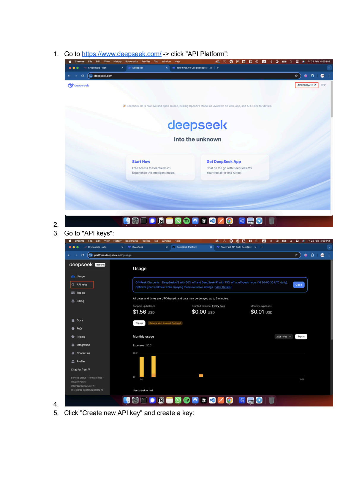 DeepSeek API instellen in n8n afbeelding 1