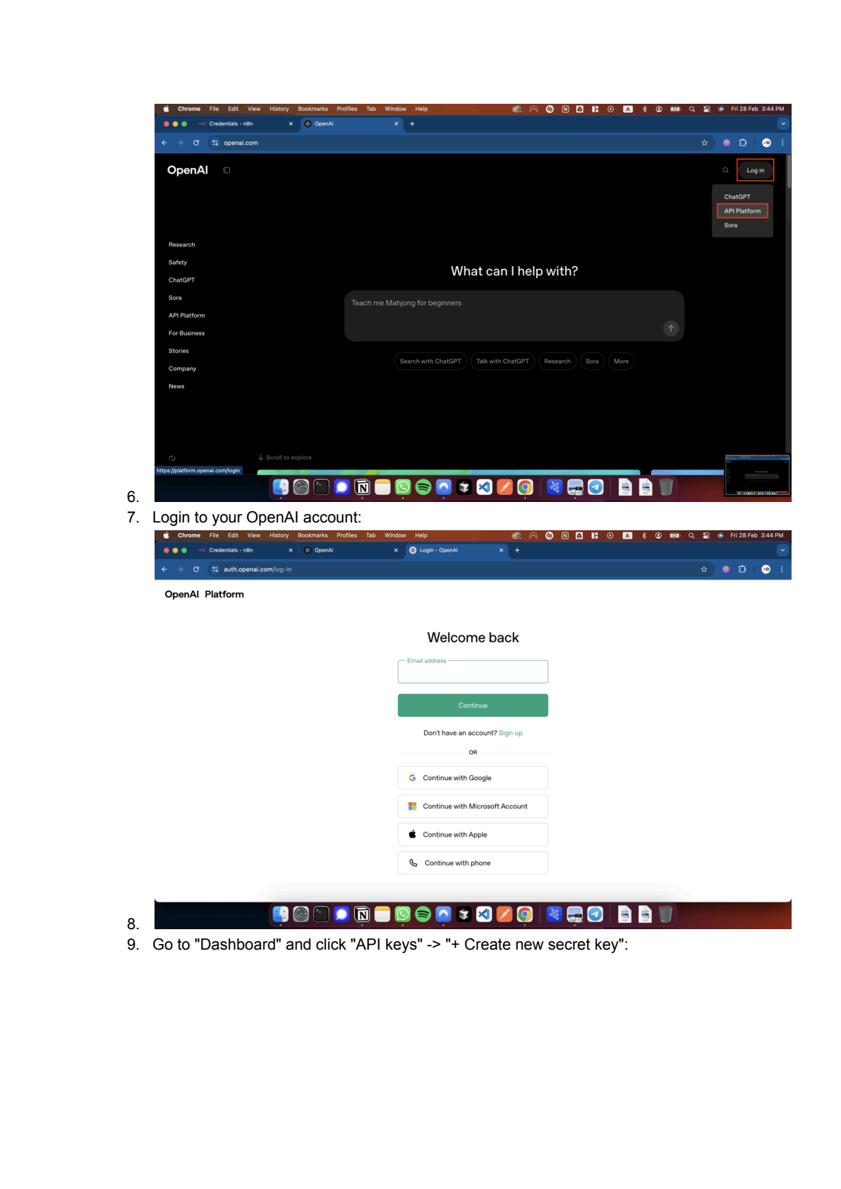 OpenAI API instellen in n8n afbeelding 2